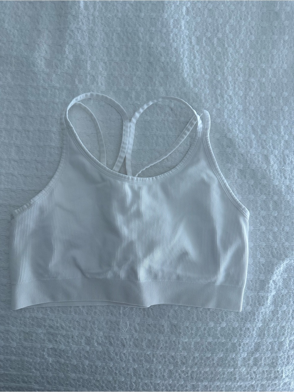 Zella White Ribbed Double-Strap Sports Bralette